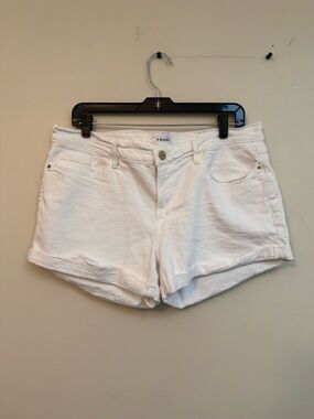Frame Le Cutoff White Rolled-Hem Denim Shorts